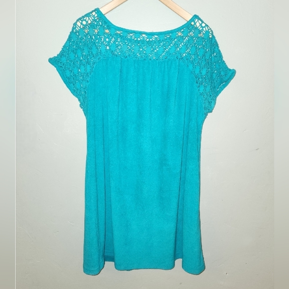 Vintage 1980s Hampton House Open Crochet Knit Terry Cloth Dress - Picture 2 of 12